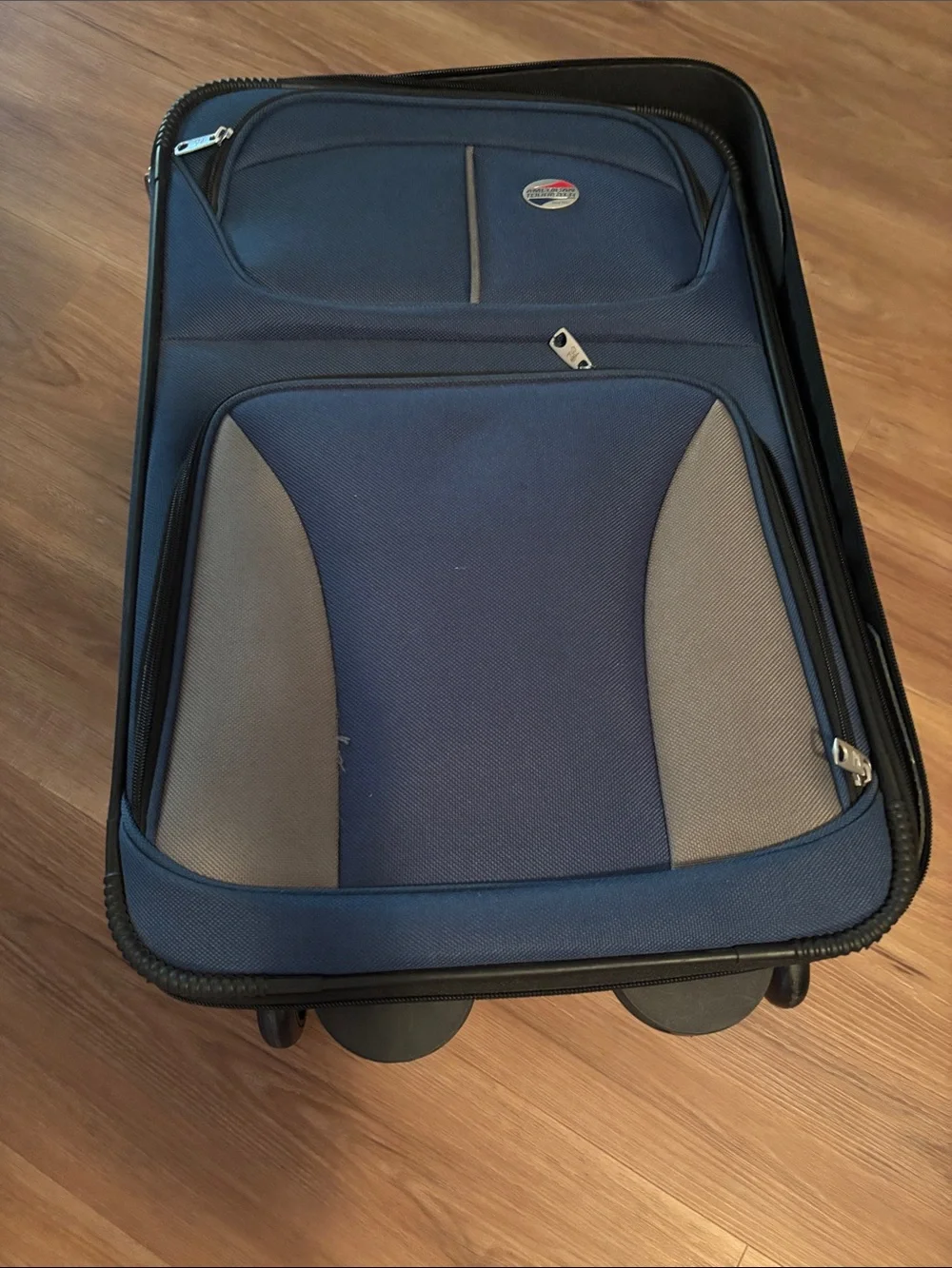 American Tourister Navy Blue and Gray Softside Carry-On